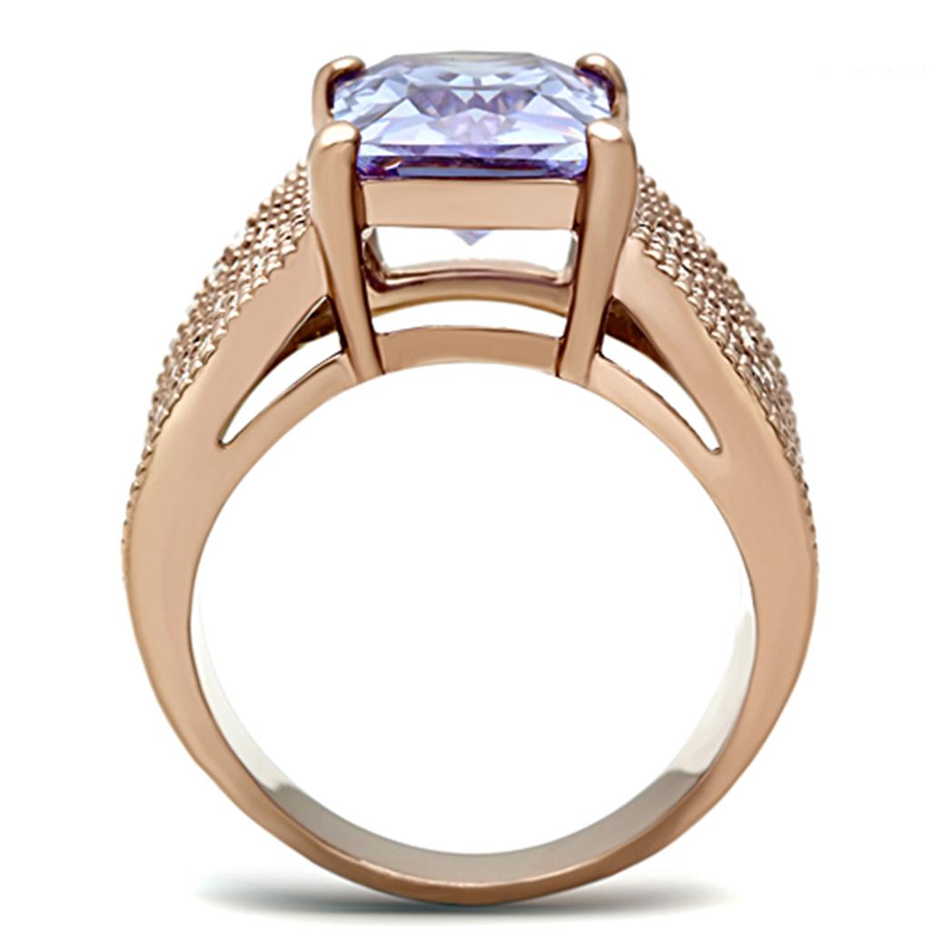 MATK1490 - IP Rose Gold(Ion Plating) Stainless Steel Ring with AAA Grade CZ  in Light Amethyst