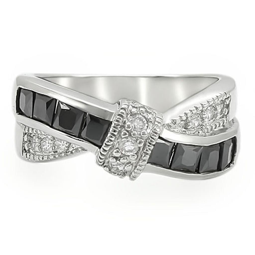 MATK1494 - High polished (no plating) Stainless Steel Ring with AAA Grade CZ  in Jet