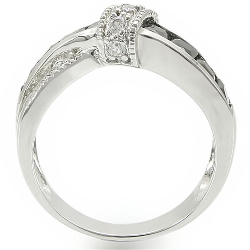 MATK1494 - High polished (no plating) Stainless Steel Ring with AAA Grade CZ  in Jet