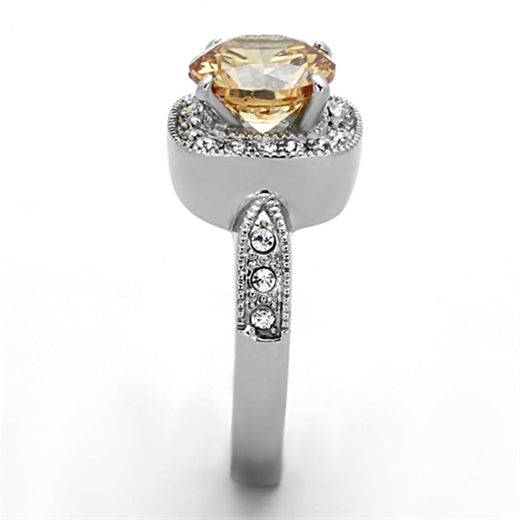 MATK1495 - High polished (no plating) Stainless Steel Ring with AAA Grade CZ  in Champagne