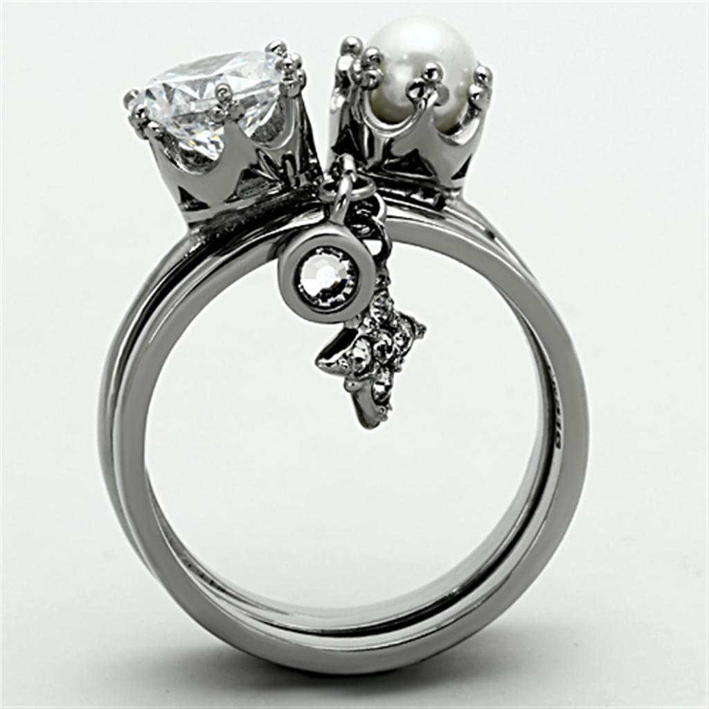 MATK1497 - High polished (no plating) Stainless Steel Ring with AAA Grade CZ  in Clear