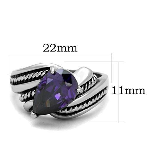 MATK1515 - High polished (no plating) Stainless Steel Ring with AAA Grade CZ  in Amethyst