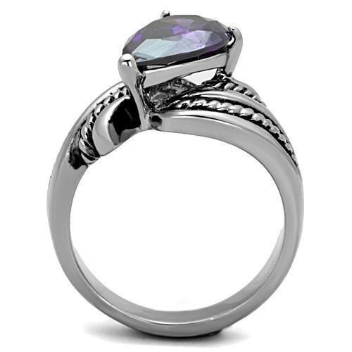 MATK1515 - High polished (no plating) Stainless Steel Ring with AAA Grade CZ  in Amethyst