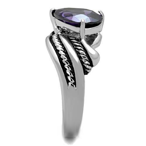 MATK1515 - High polished (no plating) Stainless Steel Ring with AAA Grade CZ  in Amethyst