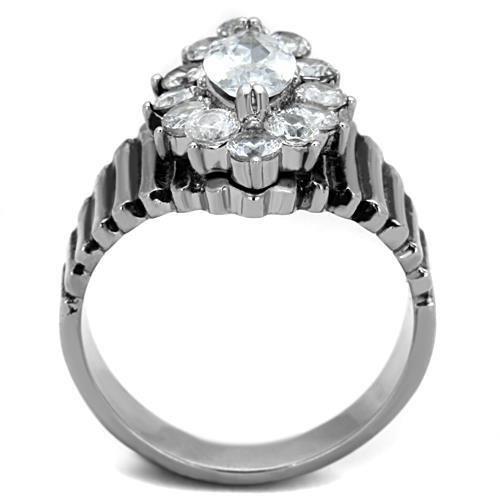 MATK1517 - High polished (no plating) Stainless Steel Ring with AAA Grade CZ  in Clear