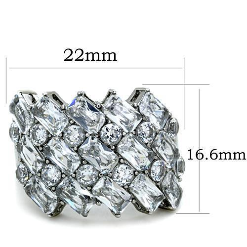 MATK1522 - High polished (no plating) Stainless Steel Ring with AAA Grade CZ  in Clear