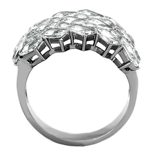 MATK1522 - High polished (no plating) Stainless Steel Ring with AAA Grade CZ  in Clear