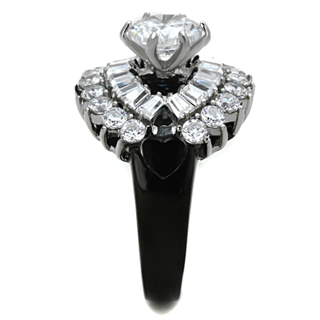 MATK1523 - Two-Tone IP Black Stainless Steel Ring with AAA Grade CZ  in Clear