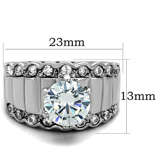 MATK1524 - High polished (no plating) Stainless Steel Ring with AAA Grade CZ  in Clear