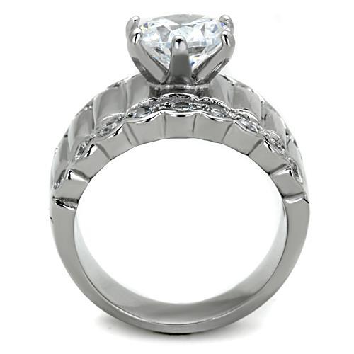 MATK1524 - High polished (no plating) Stainless Steel Ring with AAA Grade CZ  in Clear