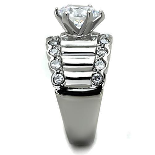 MATK1524 - High polished (no plating) Stainless Steel Ring with AAA Grade CZ  in Clear