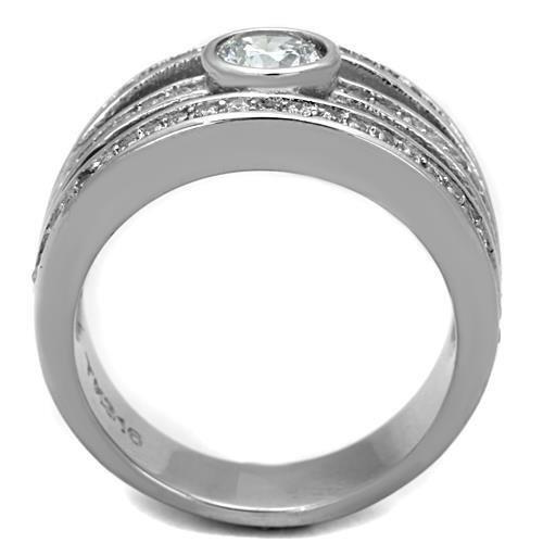 MATK1525 - High polished (no plating) Stainless Steel Ring with AAA Grade CZ  in Clear