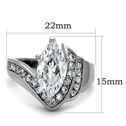 MATK1526 - High polished (no plating) Stainless Steel Ring with AAA Grade CZ  in Clear