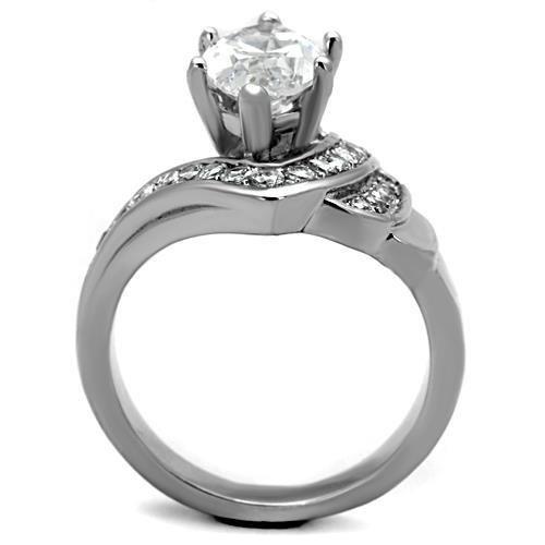 MATK1526 - High polished (no plating) Stainless Steel Ring with AAA Grade CZ  in Clear