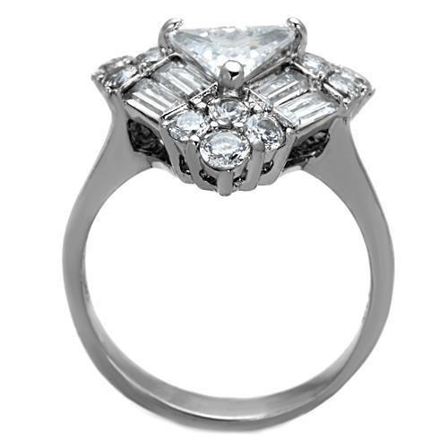 MATK1527 - High polished (no plating) Stainless Steel Ring with AAA Grade CZ  in Clear