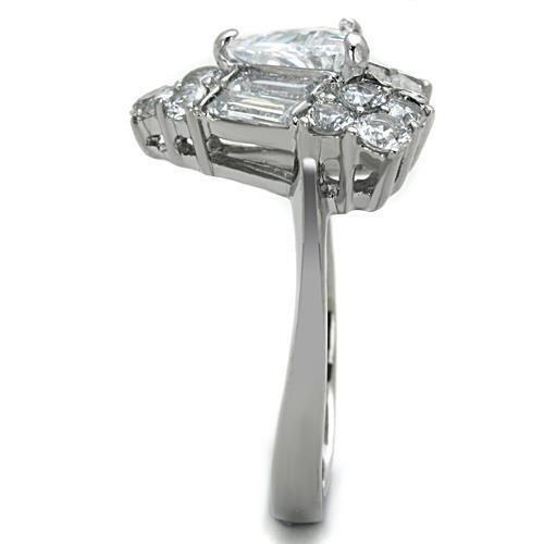 MATK1527 - High polished (no plating) Stainless Steel Ring with AAA Grade CZ  in Clear