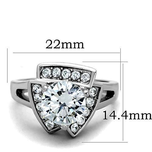 MATK1528 - High polished (no plating) Stainless Steel Ring with AAA Grade CZ  in Clear