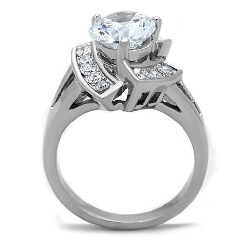 MATK1528 - High polished (no plating) Stainless Steel Ring with AAA Grade CZ  in Clear
