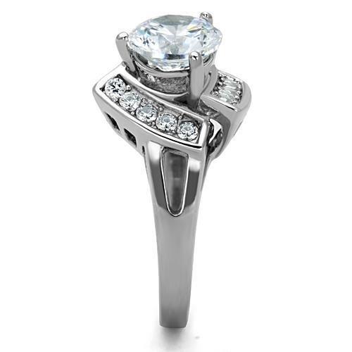 MATK1528 - High polished (no plating) Stainless Steel Ring with AAA Grade CZ  in Clear