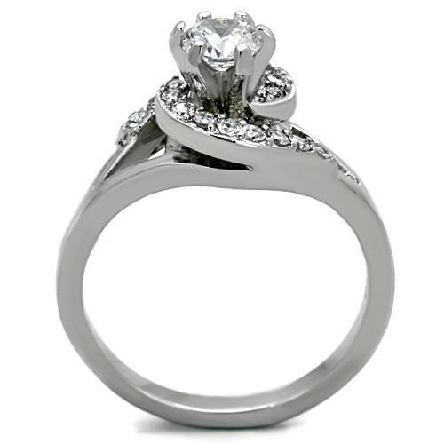 MATK1529 - High polished (no plating) Stainless Steel Ring with AAA Grade CZ  in Clear