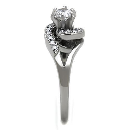 MATK1529 - High polished (no plating) Stainless Steel Ring with AAA Grade CZ  in Clear