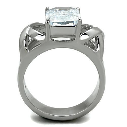MATK1530 - High polished (no plating) Stainless Steel Ring with AAA Grade CZ  in Clear