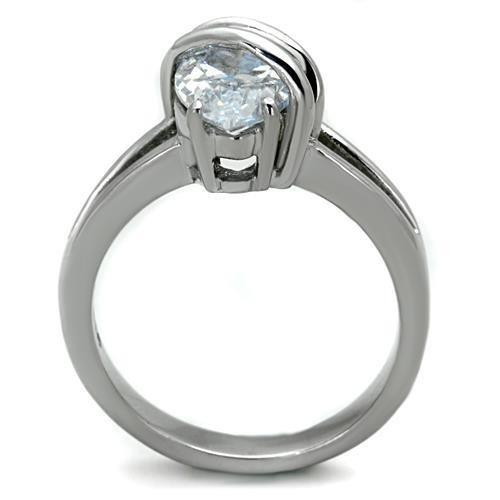 MATK1531 - High polished (no plating) Stainless Steel Ring with AAA Grade CZ  in Clear