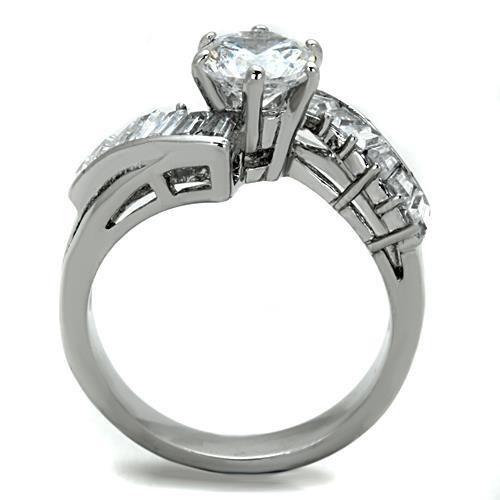 MATK1533 - High polished (no plating) Stainless Steel Ring with AAA Grade CZ  in Clear