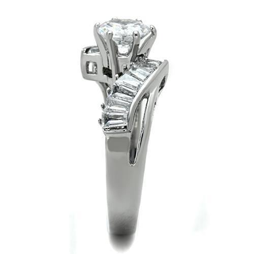 MATK1533 - High polished (no plating) Stainless Steel Ring with AAA Grade CZ  in Clear