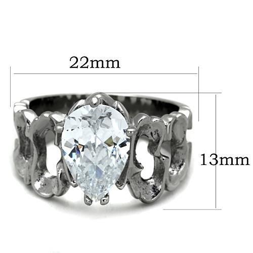 MATK1534 - High polished (no plating) Stainless Steel Ring with AAA Grade CZ  in Clear