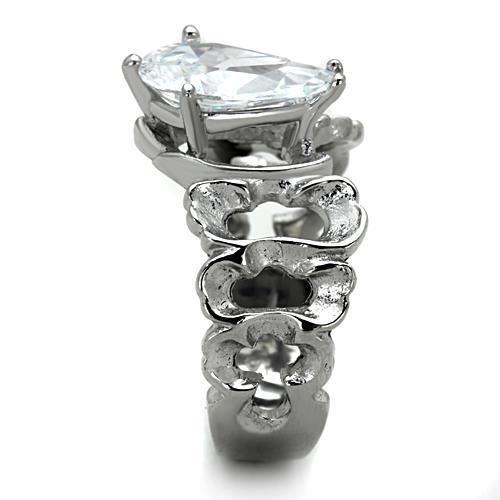 MATK1534 - High polished (no plating) Stainless Steel Ring with AAA Grade CZ  in Clear