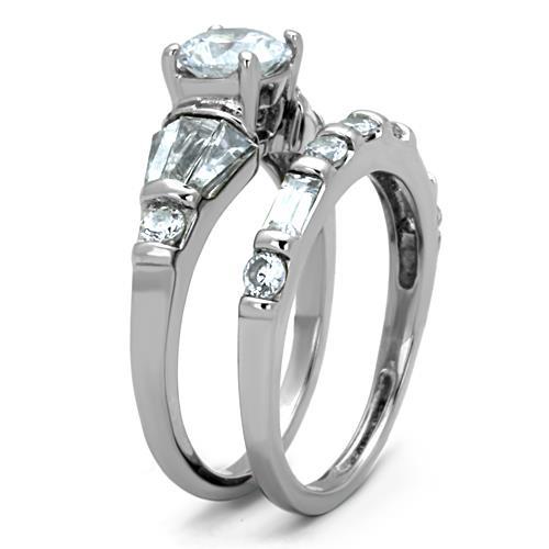 MATK1535 - High polished (no plating) Stainless Steel Ring with AAA Grade CZ  in Clear