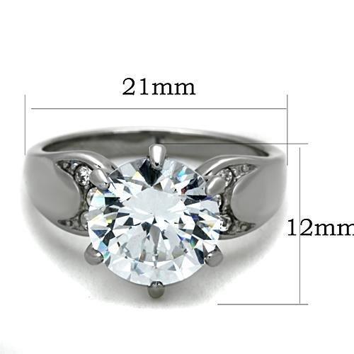 MATK1536 - High polished (no plating) Stainless Steel Ring with AAA Grade CZ  in Clear