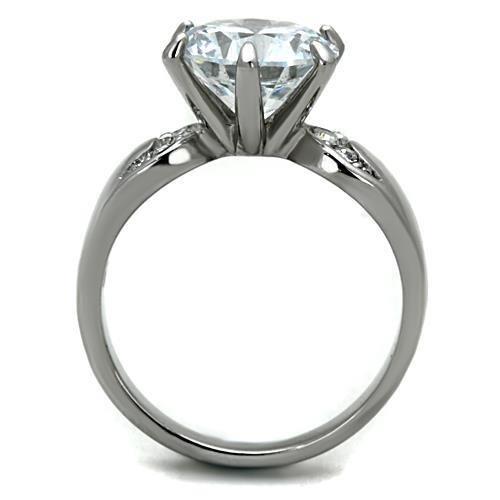 MATK1536 - High polished (no plating) Stainless Steel Ring with AAA Grade CZ  in Clear
