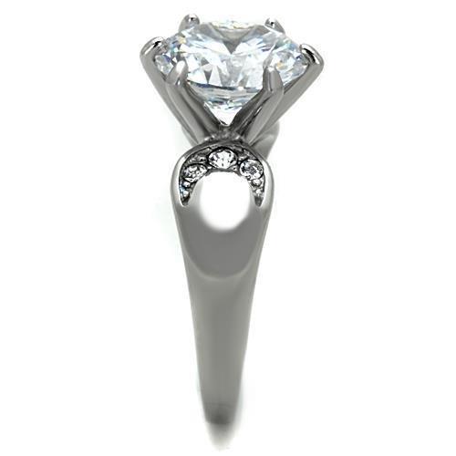 MATK1536 - High polished (no plating) Stainless Steel Ring with AAA Grade CZ  in Clear