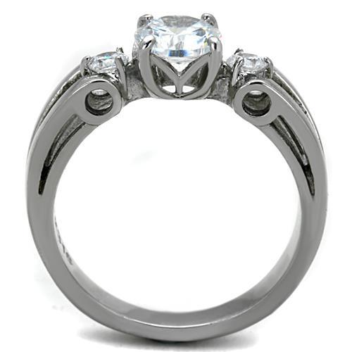 MATK1537 - High polished (no plating) Stainless Steel Ring with AAA Grade CZ  in Clear