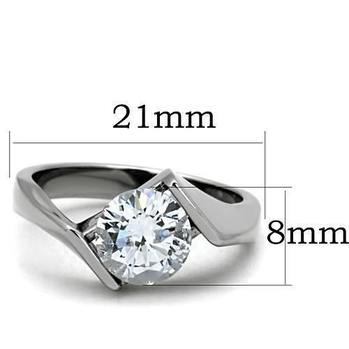 MATK1538 - High polished (no plating) Stainless Steel Ring with AAA Grade CZ  in Clear