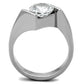 MATK1538 - High polished (no plating) Stainless Steel Ring with AAA Grade CZ  in Clear