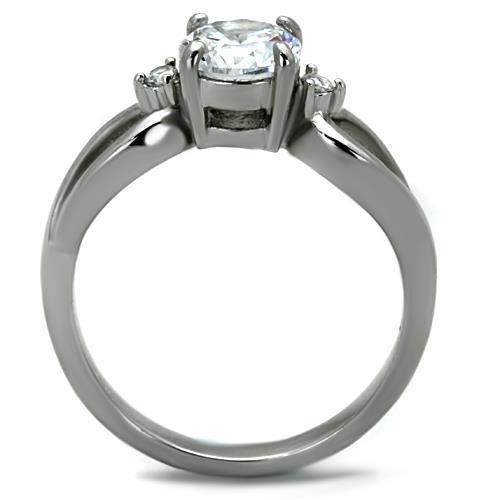 MATK1539 - High polished (no plating) Stainless Steel Ring with AAA Grade CZ  in Clear