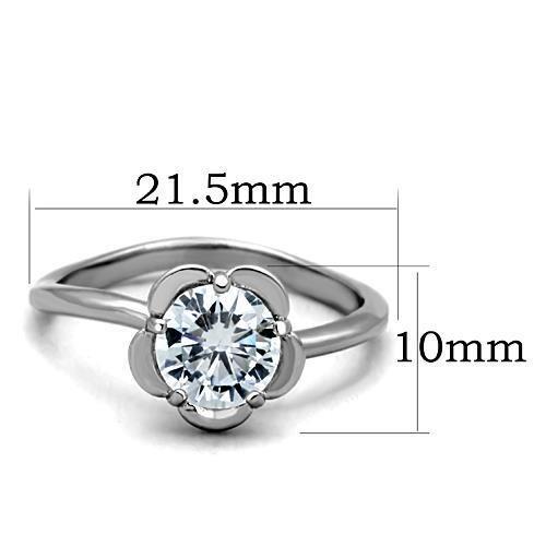 MATK1540 - High polished (no plating) Stainless Steel Ring with AAA Grade CZ  in Clear