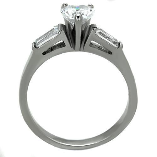 MATK1541 - High polished (no plating) Stainless Steel Ring with AAA Grade CZ  in Clear