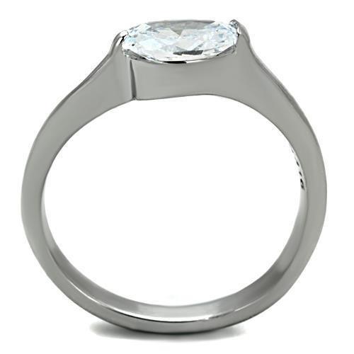 MATK1542 - High polished (no plating) Stainless Steel Ring with AAA Grade CZ  in Clear