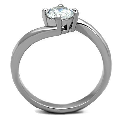 MATK1543 - High polished (no plating) Stainless Steel Ring with AAA Grade CZ  in Clear
