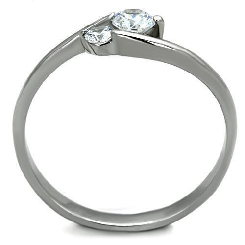 MATK1544 - High polished (no plating) Stainless Steel Ring with AAA Grade CZ  in Clear