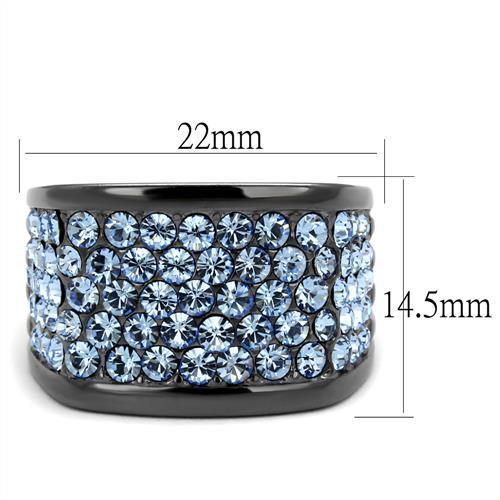 MATK1545LJ - IP Light Black  (IP Gun) Stainless Steel Ring with Top Grade Crystal  in Light Sapphire