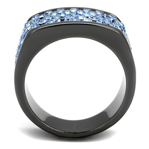 MATK1545LJ - IP Light Black  (IP Gun) Stainless Steel Ring with Top Grade Crystal  in Light Sapphire