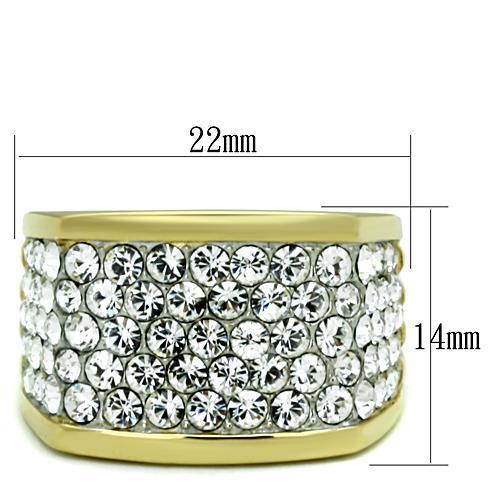 MATK1545 - Two-Tone IP Gold (Ion Plating) Stainless Steel Ring with Top Grade Crystal  in Clear