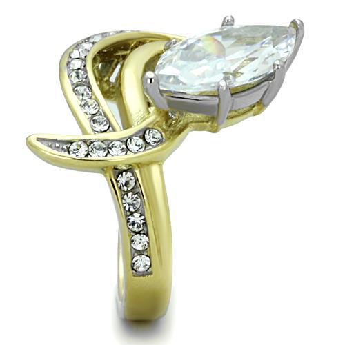 MATK1546 - Two-Tone IP Gold (Ion Plating) Stainless Steel Ring with AAA Grade CZ  in Clear