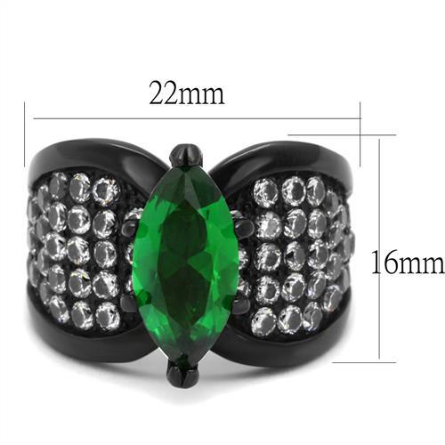 MATK1548J - IP Black(Ion Plating) Stainless Steel Ring with Synthetic Synthetic Glass in Emerald