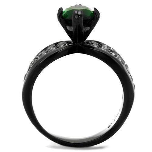 MATK1548J - IP Black(Ion Plating) Stainless Steel Ring with Synthetic Synthetic Glass in Emerald